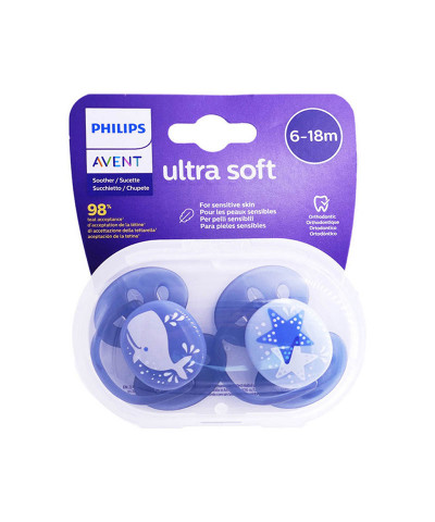 Chupete Ultra Soft Avent (6-18m) Azul X 2 Unds