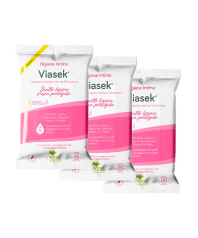 Combo X3 Viasek Toallitas Húmedas Intimas Femeninas 16 Und
