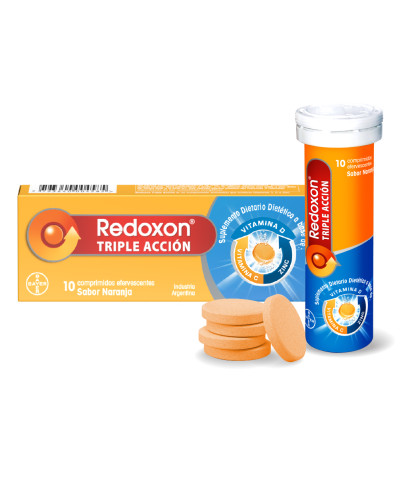 Redoxon Triple Acción Suplemento Dietario A Base De Vitamina Cx 10 Comp Efer S/Naranja