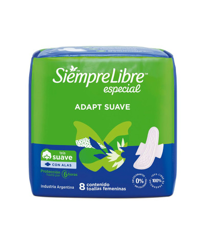 Toalla Femenina Siempre Libre Adapt Suave C/alas X 8 Unid.