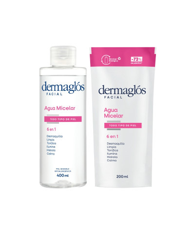 Kit Dermaglós Agua Micelar 400ml + Refill 200ml