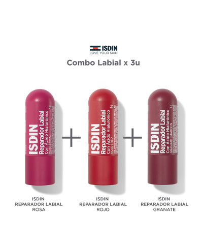 Isdin Reparador Labial Stick Rosa 4g + Isdin Reparador Labial Stick Rojo 4g + Isdin Reparador Labial Stick Granate 4g