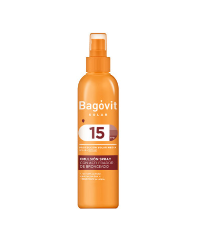 Protector Solar Bagóvit Spray Acelerador De Bronceado FPS 15+ X 200 Ml