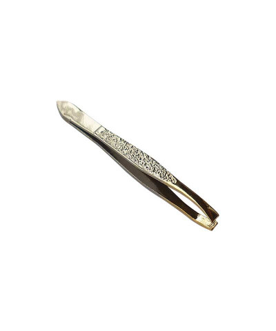 Pinza Pelliza De Depilar Punta Dorada Acodada