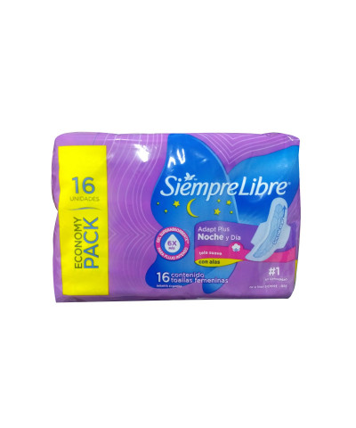 Toalla Femenina Siempre Libre Adapt Plus Noche & Día Suave X 16 Unid.