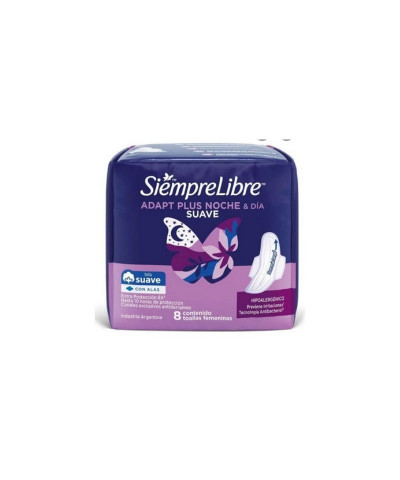 Toalla Femenina Siempre Libre Adapt Plus Noche & Día Suave X 8 Unid.