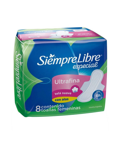 Toalla Femenina Siempre Libre Especial Ultrafina Con Alas X 8 Unid.